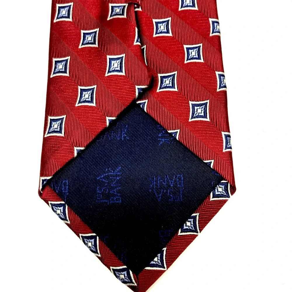 ✅Jos. A. Bank Executive 100% Silk Tie Red Blue Geometric ❗️Handmade ❗️#️⃣0021